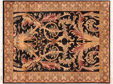 handmade Traditional Bhati Black Green Hand Knotted RECTANGLE 100% WOOL area rug 6x9
